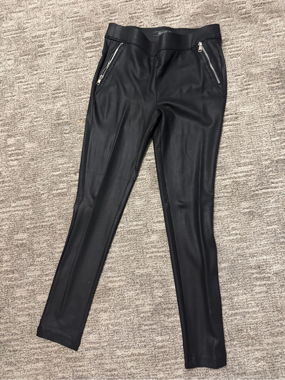 Stoosh Black Faux Leather Skinny Pants Zip Detail Size M